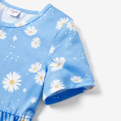 PATPAT Mädchen Kleid Set, Packung mit 3 Sommerkleider mit Kurzen Ärmeln und Rüschen in 3 verschiedenen Prints, Hochzeit Geburtstag Party Bankett Urlaub, Prinzessin Kleider für Mädchen 2-7 Jahre
