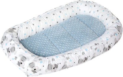 Medi Partners Babynestchen Babynest Set 100x60x15 Kuschelnest 5 teilig herausnehmbarer Einsatz Kokon Nestchen Babys Neugeborene 100% Baumwolle (REH mit Grauem Minky) - Meloni2