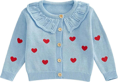 FOMOYUU Strickjacke für Kleinkinder und Neugeborene, Mädchen, langärmelig, Knopfleiste, Sweatshirt, Jacke, Herbst-Outfits