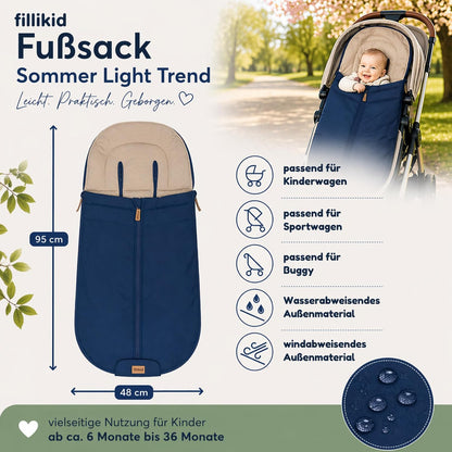 Babyfußsack Light Trend Exklusiv, 95x48cm | Leichter Sommer-Fußsack für Kinderwagen, Buggy & Sportwagen, Vorderteil abnehmbar, pflegeleicht
