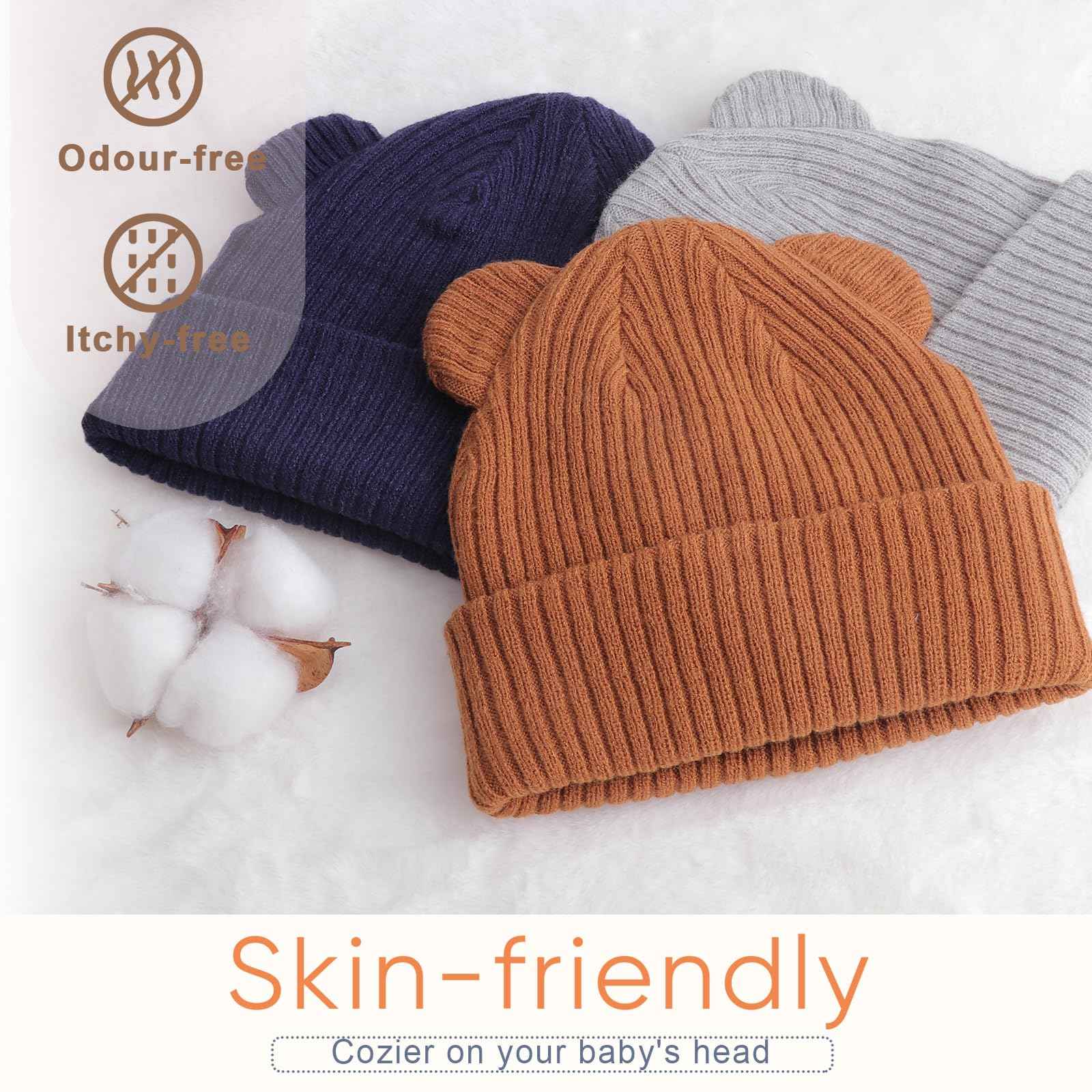 DRESHOW Toddler Beanie Baby Winter Hats Baby Soft Knitting Cute Bear Ears Hat for Boys Girls Warm Hat Hats for 0 Months - 24 Months