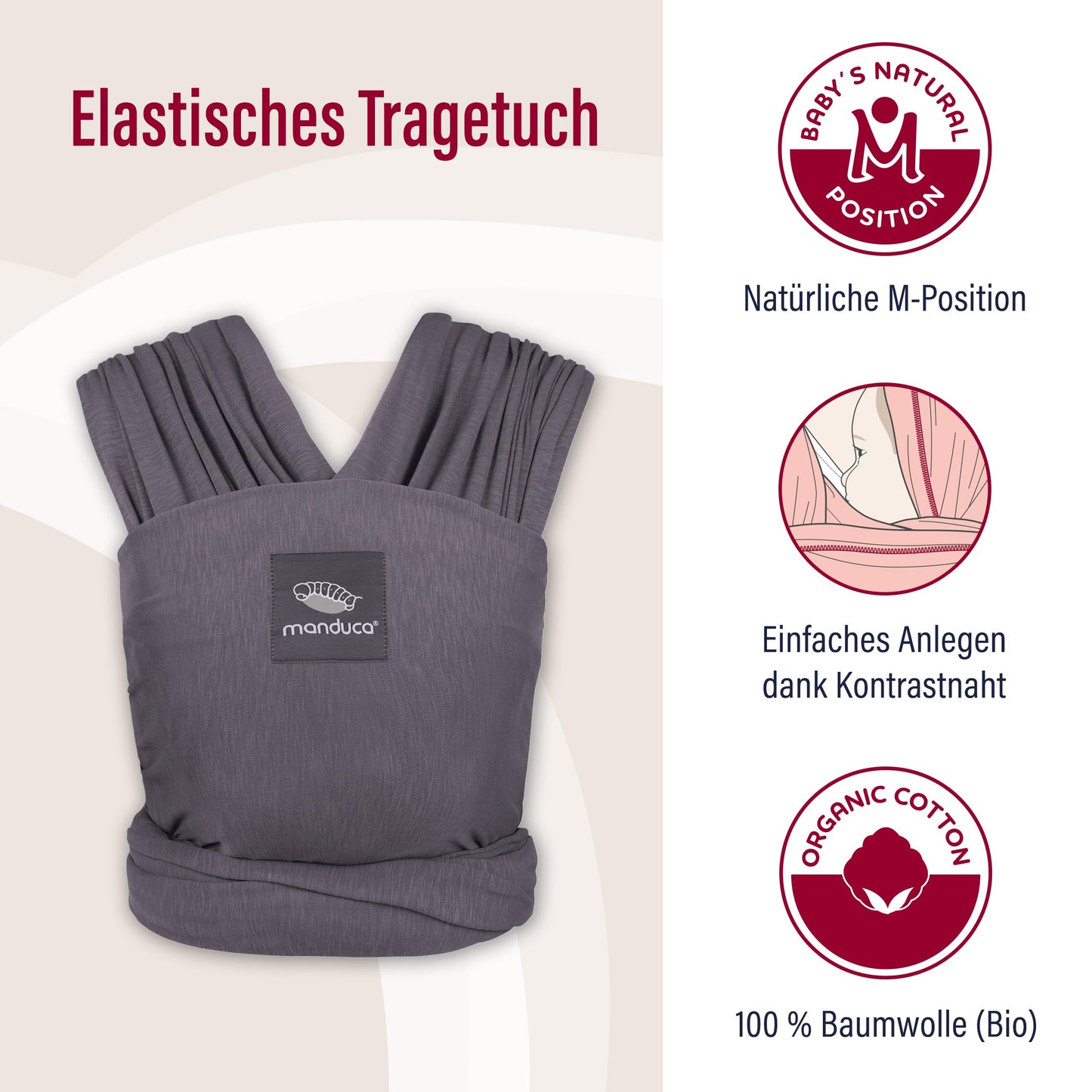 manduca Sling - Babytragetuch - Elastische Babytrage für Neugeborene von der Geburt bis zu 15 kg - Bio-Baumwolle - GOTS zertifiziert
