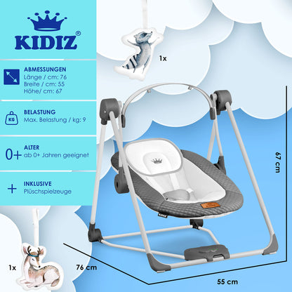 KIDIZ® Baby Rocker Baby Swing with 5 Speed Settings Foldable Baby Rocker Swing Baby High Chair with Play Arch Toys 5 Soothing Natural Sounds Newborn Anthracite
