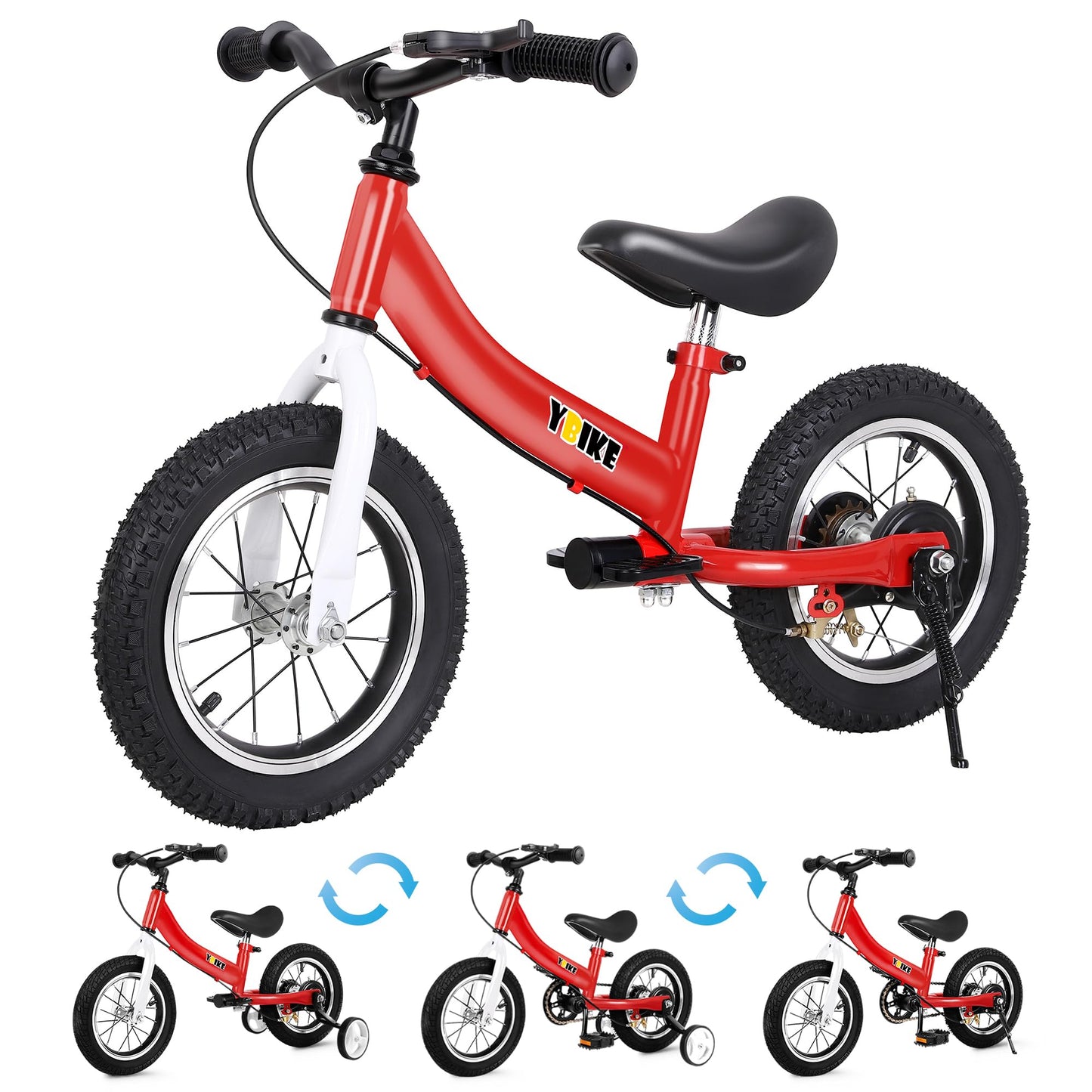 YBIKE 2 in 1 Laufrad, Kinderlaufrad und Kinderfahrrad Dual-Use-Funktion, geeignet für Kinder im Alter von 1-7, 12,14,16 Zoll mit Bremse, Pedal, Trainingstheorie - Meloni2