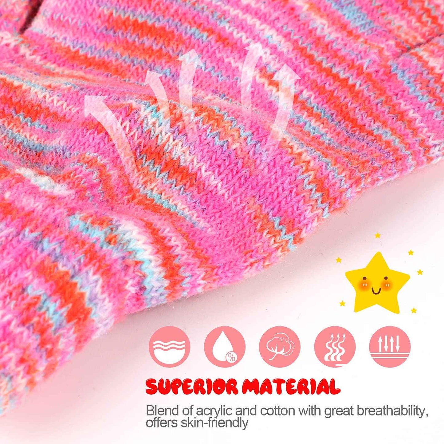 TAGVO 6 Pairs of Winter Magic Gloves, Children's Stretchy Warm Magic Gloves & Mittens Boys or Girls, Knitted Gloves, Unisex Knitted Full Finger Mittens for 5-13 Years
