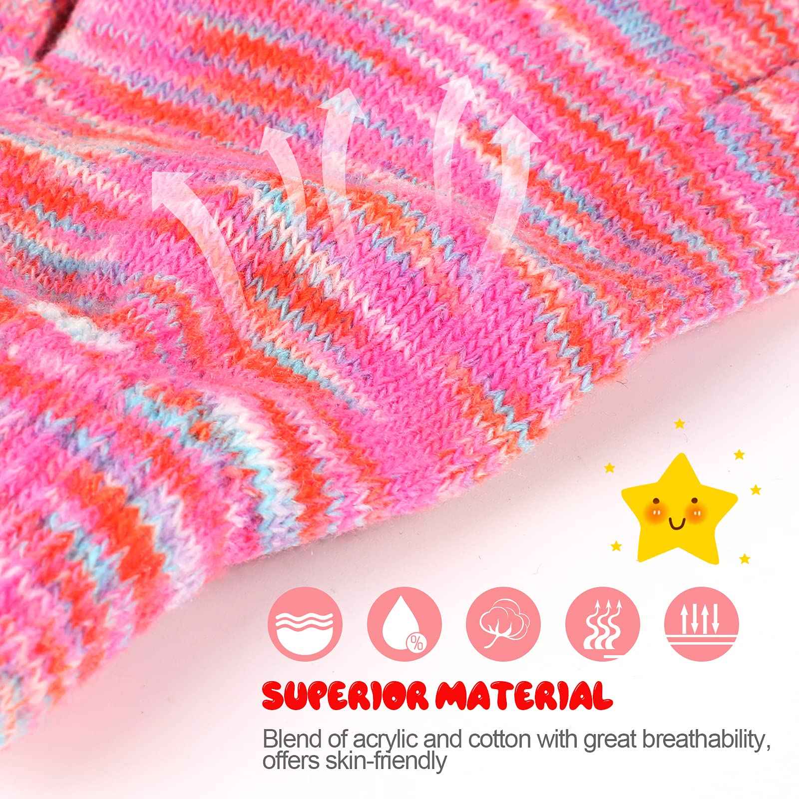 TAGVO 6 Pairs of Winter Magic Gloves, Children's Stretchy Warm Magic Gloves & Mittens Boys or Girls, Knitted Gloves, Unisex Knitted Full Finger Mittens for 5-13 Years