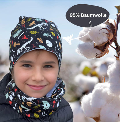 HECKBO Children's Beanie Hat & Scarf, Tube Scarf Set, for Girls and Boys, 95% Cotton, Autumn, Spring, Winter