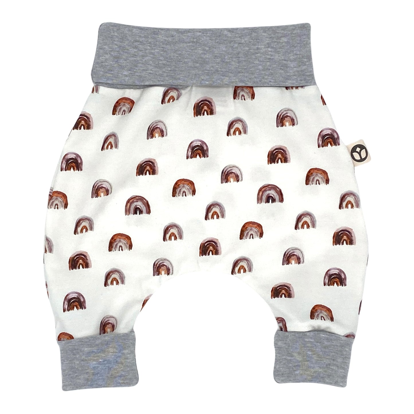 Growing Baby Baggy Trousers Made of Cotton Jersey - Handmade Growing Trousers Baby Trousers for Boys - Sizes 50-74 | 68-86 | 92-104 (Mini Rainbow Brown, 50-74)