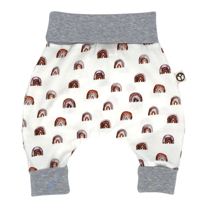 Growing Baby Baggy Trousers Made of Cotton Jersey - Handmade Growing Trousers Baby Trousers for Boys - Sizes 50-74 | 68-86 | 92-104 (Mini Rainbow Brown, 50-74)