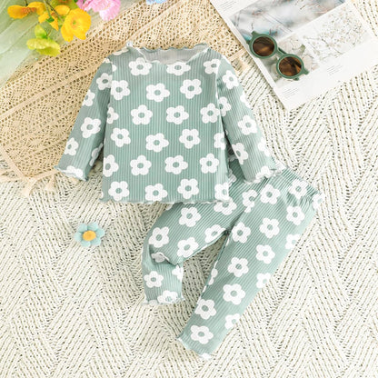 Kleinkind Baby Mädchen Kleidung Set Rüschen gerippt Kurzarm / Langarm T-Shirt Tops + Shorts Hosen 4 Stück Sommer Herbst Süße Outfits Set
