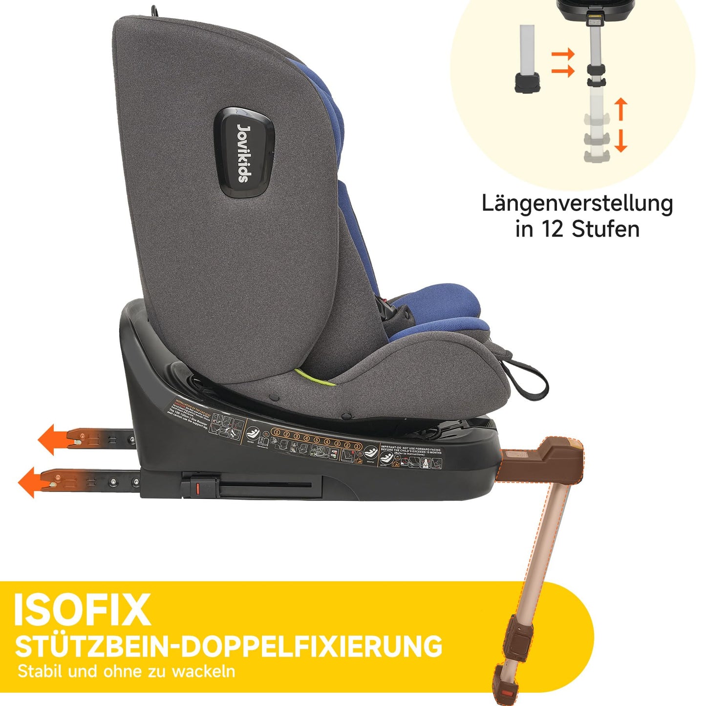 Jovikids 360° Drehbar Kindersitz mit ISOFIX, i-Size 40-150cm(ab Geburt -12 Jahre) Baby Autositz Reboarder mit Liegefunktion & Abnehmbar Vordach, ECE R129 (Rosa) - Meloni2