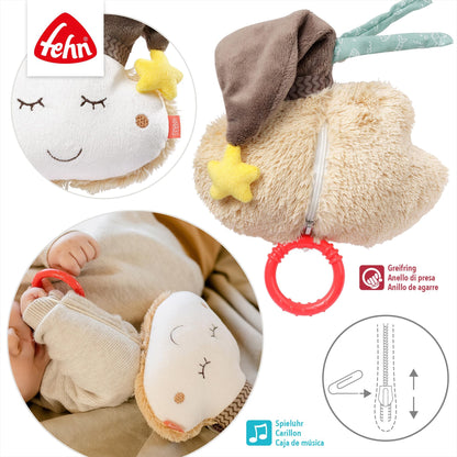 Fehn Spieluhr Baby Einschlafhilfe Schaf - Kuscheltier mit sanfter Einschlafhilfe Melodie "Guten Abend, gut´ Nacht" - Babyspielzeug für Unterwegs und Zuhause - Musikspielzeug für Babys und Kleinkinder