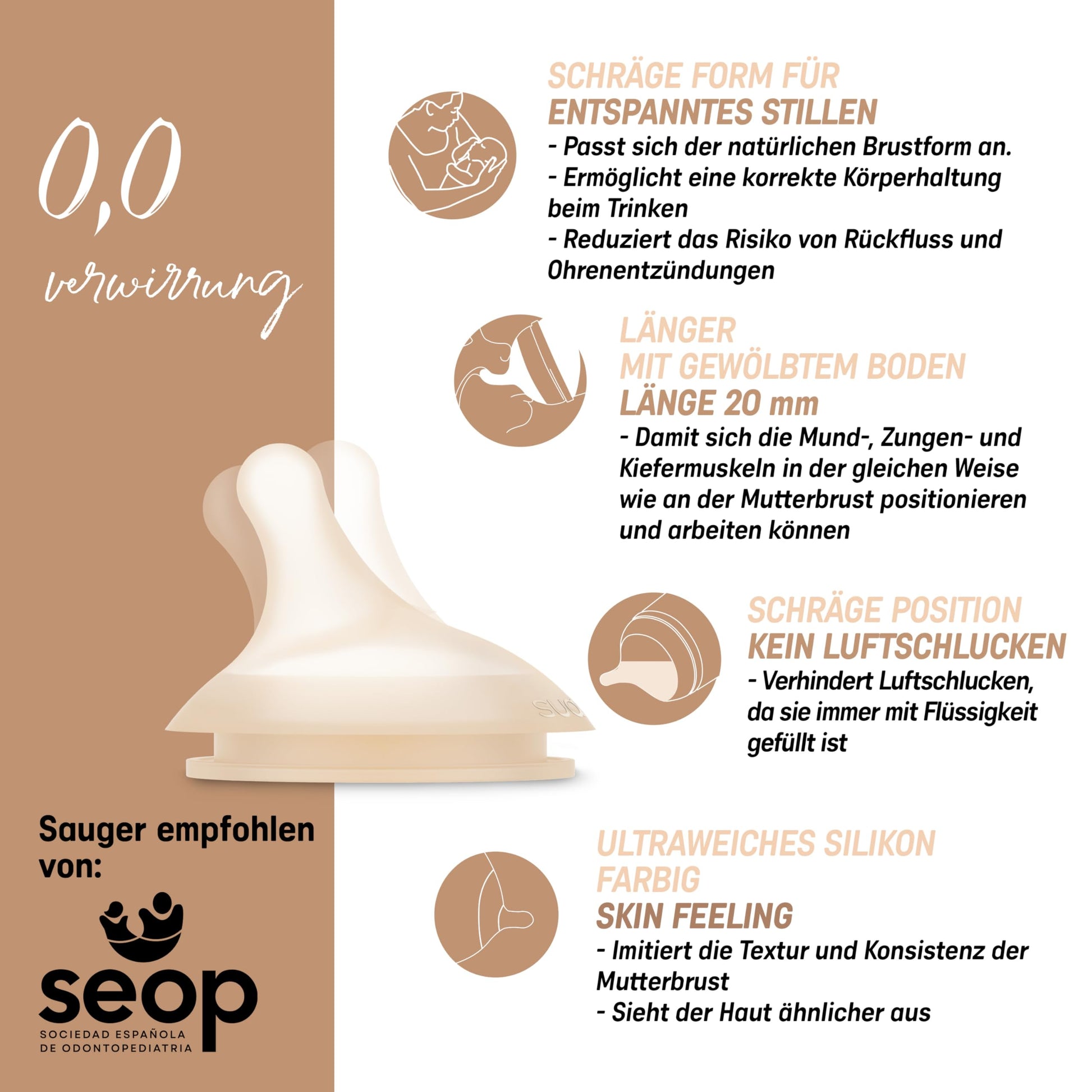 Suavinex, Anti-Colic Babyflasche Zero Zero,mit mittlerem Silikonsauger (M), für Babys ab 3 Monaten, Empfohlen für gestillte Babys und Flaschennahrung, 270 ml, Deep - Meloni2
