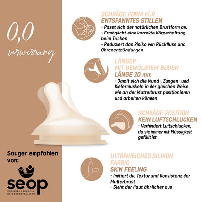 Suavinex, Anti-Colic Babyflasche Zero Zero,mit mittlerem Silikonsauger (M), für Babys ab 3 Monaten, Empfohlen für gestillte Babys und Flaschennahrung, 270 ml, Deep - Meloni2