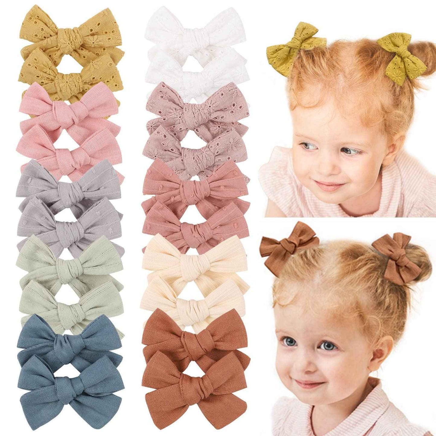 Pack of 20 Baby Girls Hair Bows Clips Fully Lined Hair Clips Hair Accessories for Little Girls Toddler Children Teenagers (1-Light Multi-coloured)