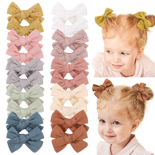 Pack of 20 Baby Girls Hair Bows Clips Fully Lined Hair Clips Hair Accessories for Little Girls Toddler Children Teenagers (1-Light Multi-coloured)