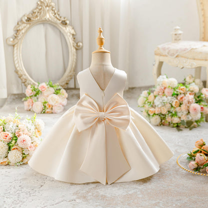 Baby Mädchen Kleid Satin Bowknot A-Linie Taufe Kleid Ärmellos Kleinkind Prinzessin Geburtstag Kleider Kinder Hochzeit Blumenmädchen Kleid Festliche Party Kleid