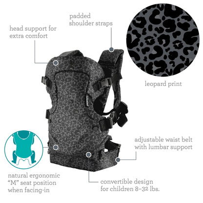 Infantino Flip Advanced 4-in-1 Babytrage, Ergonomisch, Umwandelbar, mit Blickrichtung Nach Innen und Außen, Vorne und Hinten Tragbar für Neugeborene bis Kleinkinder von 3,6-14,5 kg, Grau