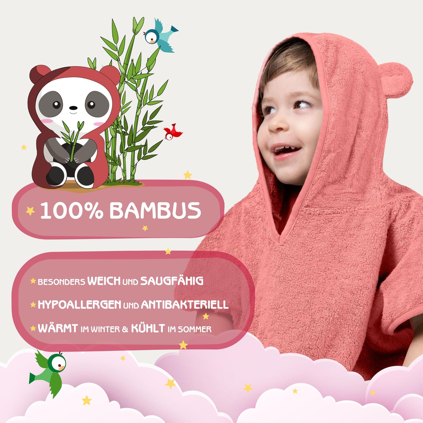 Fuchs&Panda® Badeponcho Kinder EXTRA warm, weich & kuschelig (100% Bambus) | Badeponcho Baby | Handtuch Poncho Kinder mit toller Geschenkverpackung (Kupfer-grün)