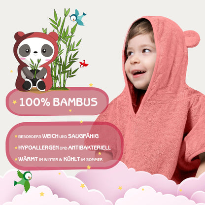 Fuchs&Panda® Badeponcho Kinder EXTRA warm, weich & kuschelig (100% Bambus) | Badeponcho Baby | Handtuch Poncho Kinder mit toller Geschenkverpackung (Kupfer-grün)