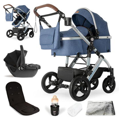 Bergsteiger Nizza 3 in 1 Kinderwagen, Kombikinderwagen Komplettset, Auto-Babyschale & Isofix Station, Babywanne & Buggy Sportsitz inklusive