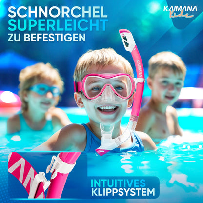 Das Neue KAIMANA® SeaExplorer Schnorchelset Kinder + Tragetasche, Taucherbrille mit Schnorchel, Taucherbrille Kinder, Alternative zur Schnorchelmaske Kinder, Taucherbrille mit Stoffband/Silikonband