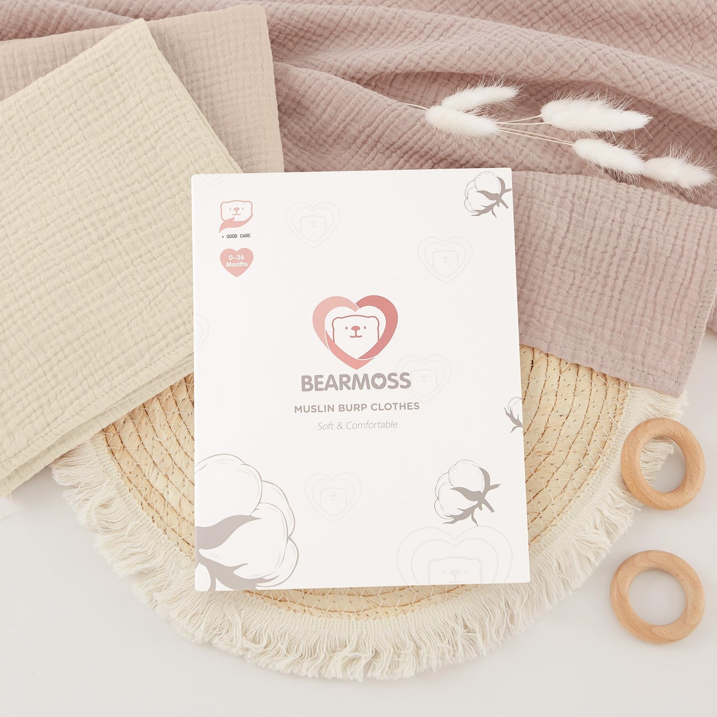 Bearmoss Moltontücher Baby 100% Baumwolle Weiche Spucktücher Baby,Atmungsaktiv und Extrem Saugfähig Musselin Tuch für Saugstark Mulltücher 4er 60x60cm (Brauner Druck)