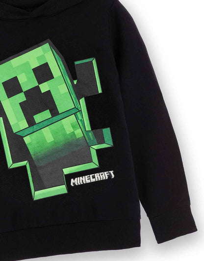 Minecraft Boys Hooded Sweatshirt | Kids & Teenagers Black Graphic Hoodie | Game Sprite Jumper Creeper Block Pop Out Sweatshirt | Gamer Merchandise Gift for Him