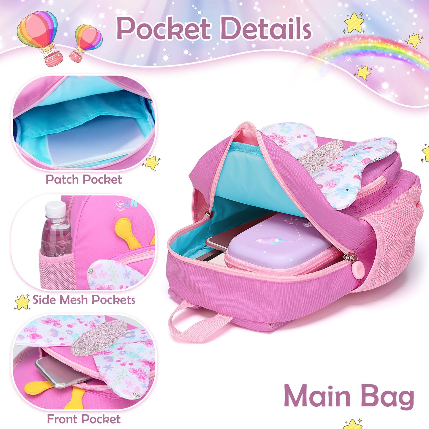 Kinderrucksack Mädchen Kleiner Rucksack Kinder mit Brustgurt, Rosa | Leicht Wasserdicht Vorschule Kleinkind, Schulrucksack Einhorn, Tagesrucksack, Kindergarten Schultasche für 1-5 Jahre
