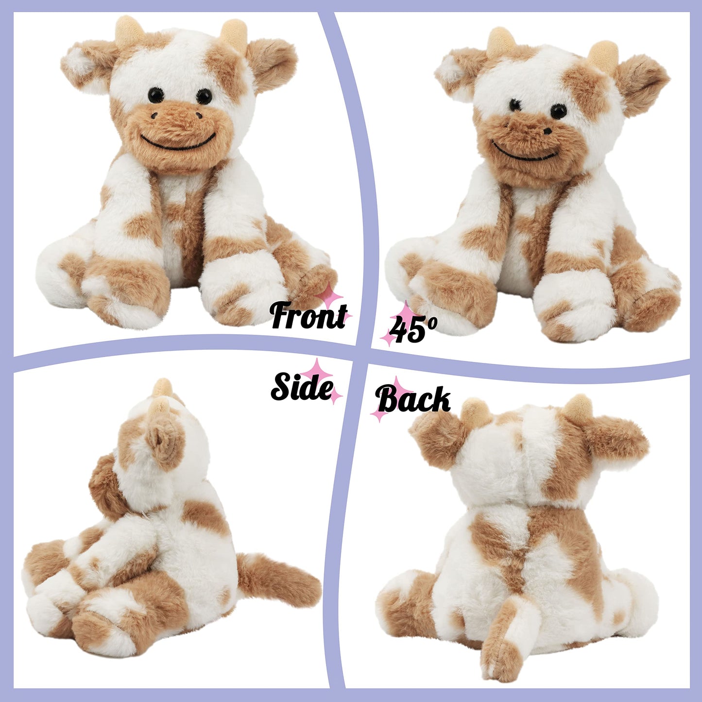 Hopearl Niedliches Plüschkuh-Spielzeug, Schlenker, Milchrinder, weiches Stofftier, niedliches Geburtstag, für Jungen, Mädchen, Kinder, Kleinkinder, 22,9 cm