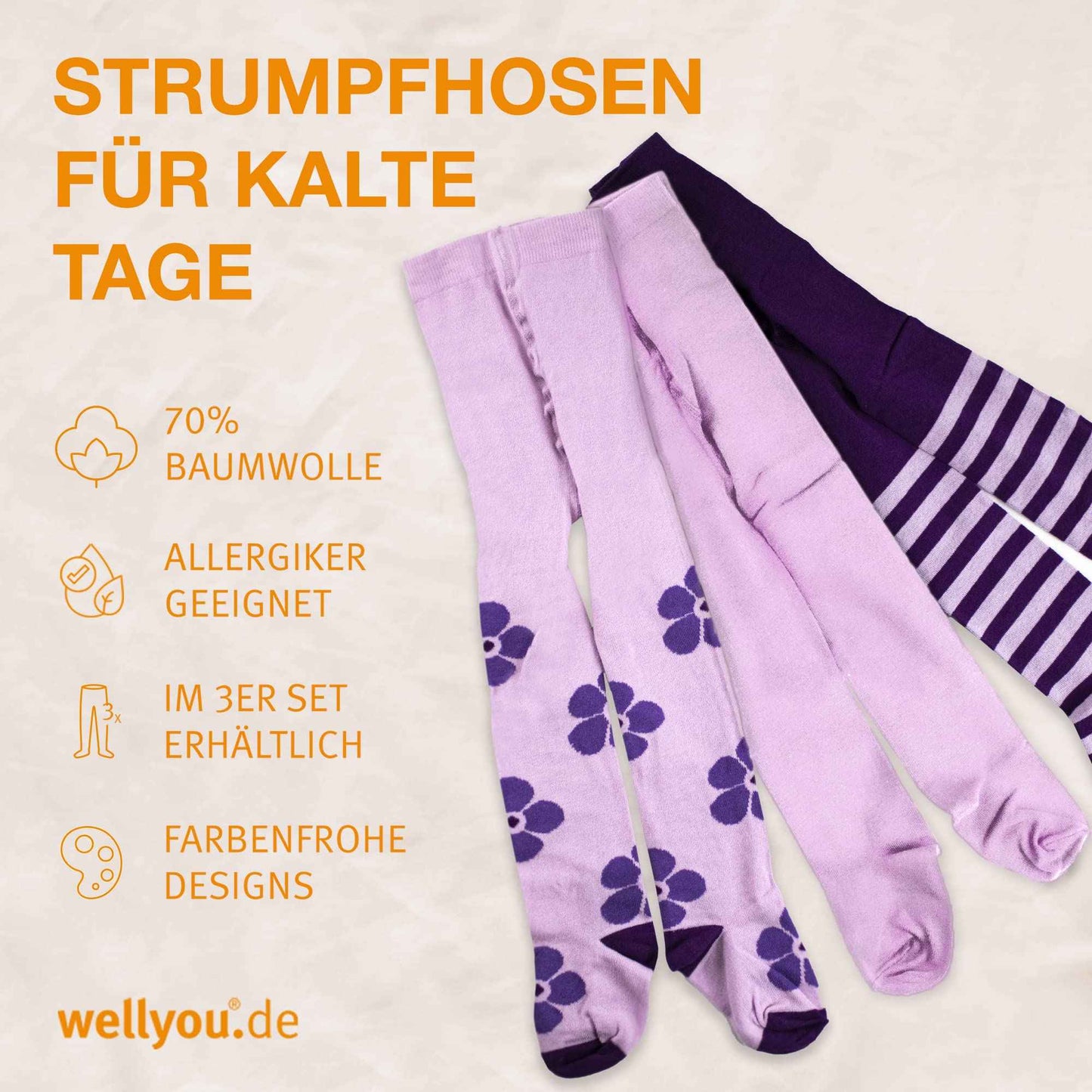 wellyou Children's Tights Girls & Boys - Set of 3 Baby Tights with Pattern - Colourful Cotton Tights Made of Oeko-Tex Certified Materials (Size 62-146)