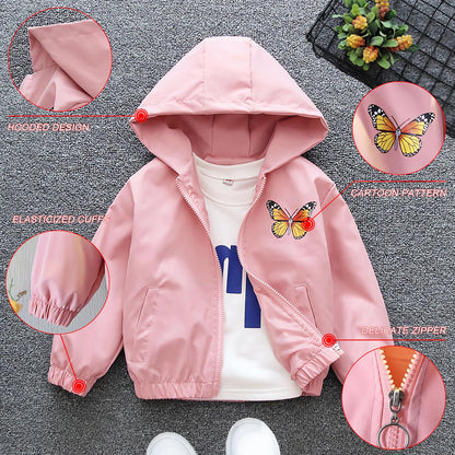 SXSHUN Übergangsjacke Kinder Mädchen Outdoorjacke mit Schmetterlingsmuster Kinderjacke Süße Jacke