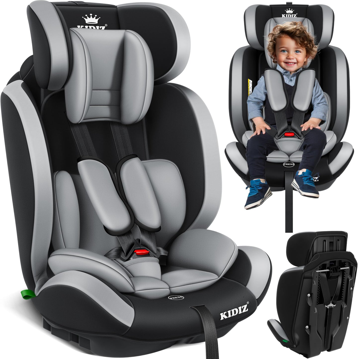 KIDIZ® Autokindersitz Kinderautositz Gruppe 1+2+3 9-36 kg 5-Punkt-Sicherheitsgurt, Autositz, Kindersitz, Einstellbare Kopfstütze, Mitwachsende Sitzerhöhung 1-12 Jahre, Stabil und Sicher - Meloni2