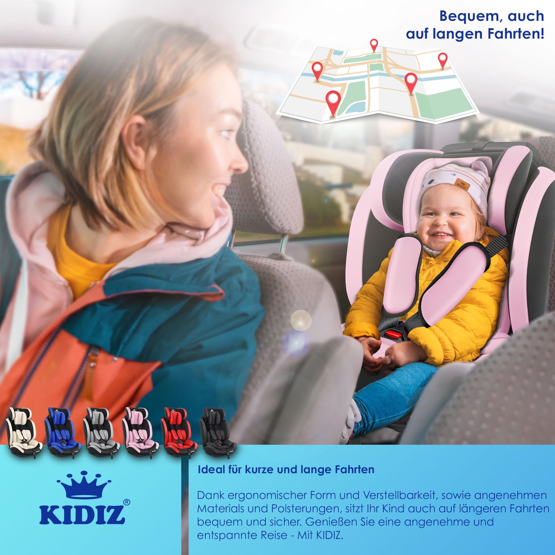 KIDIZ® Autokindersitz Kinderautositz Gruppe 1+2+3 9-36 kg 5-Punkt-Sicherheitsgurt, Autositz, Kindersitz, Einstellbare Kopfstütze, Mitwachsende Sitzerhöhung 1-12 Jahre, Stabil und Sicher - Meloni2