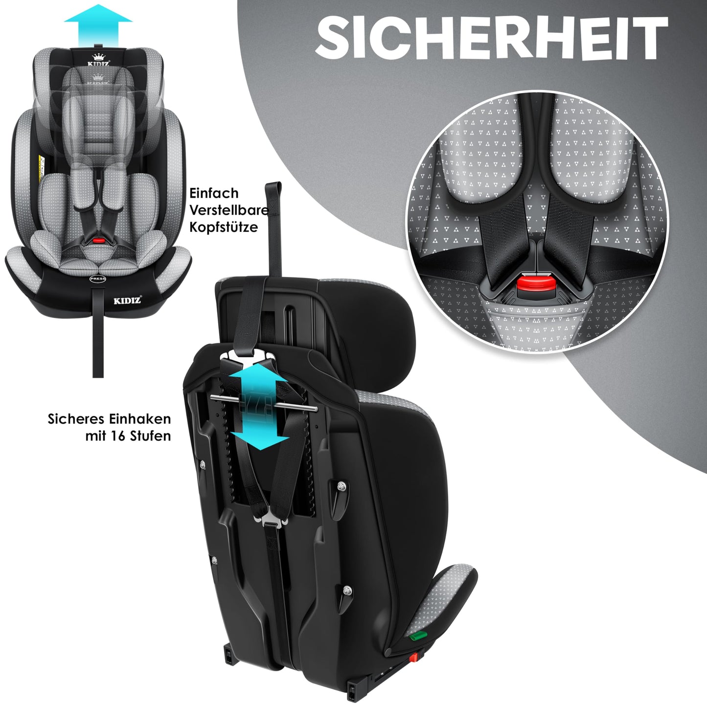 KIDIZ® Autokindersitz Triangle Premium Kindersitz Kinderautositz | Autositz Sitzschale | 9 kg - 36 kg 1-12 Jahre | Gruppe 1/2/3 | universal | zugelassen nach ECE R129/03 | mit Isofix - Meloni2
