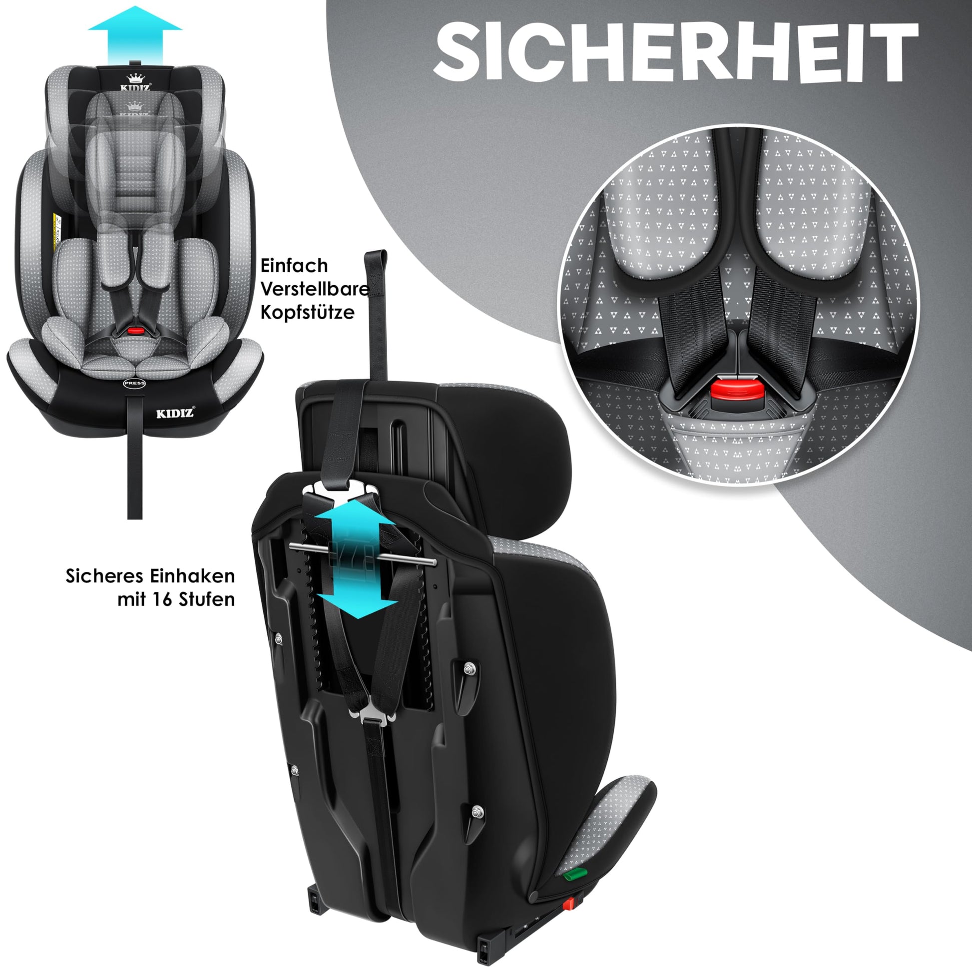 KIDIZ® Autokindersitz Triangle Premium Kindersitz Kinderautositz | Autositz Sitzschale | 9 kg - 36 kg 1-12 Jahre | Gruppe 1/2/3 | universal | zugelassen nach ECE R129/03 | mit Isofix - Meloni2