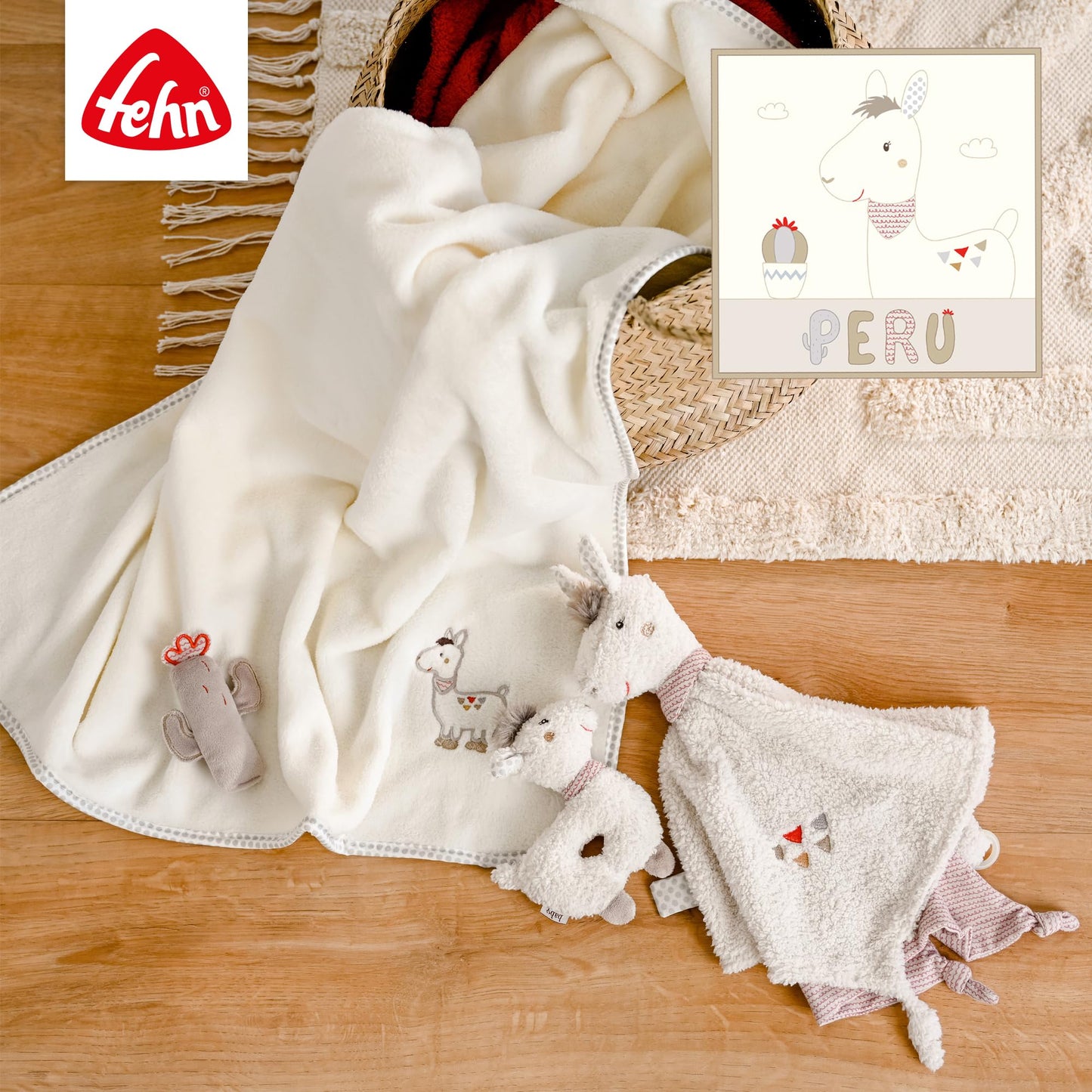 Fehn Waschlappen Lama - Waschhandschuh mit Tiermotiv - Badewannenspielzeug für fröhlichen Badespaß - Babywaschlappen für die Badewanne - weicher Handtuchfrottee für Babys und Kinder ab 0+ Monaten