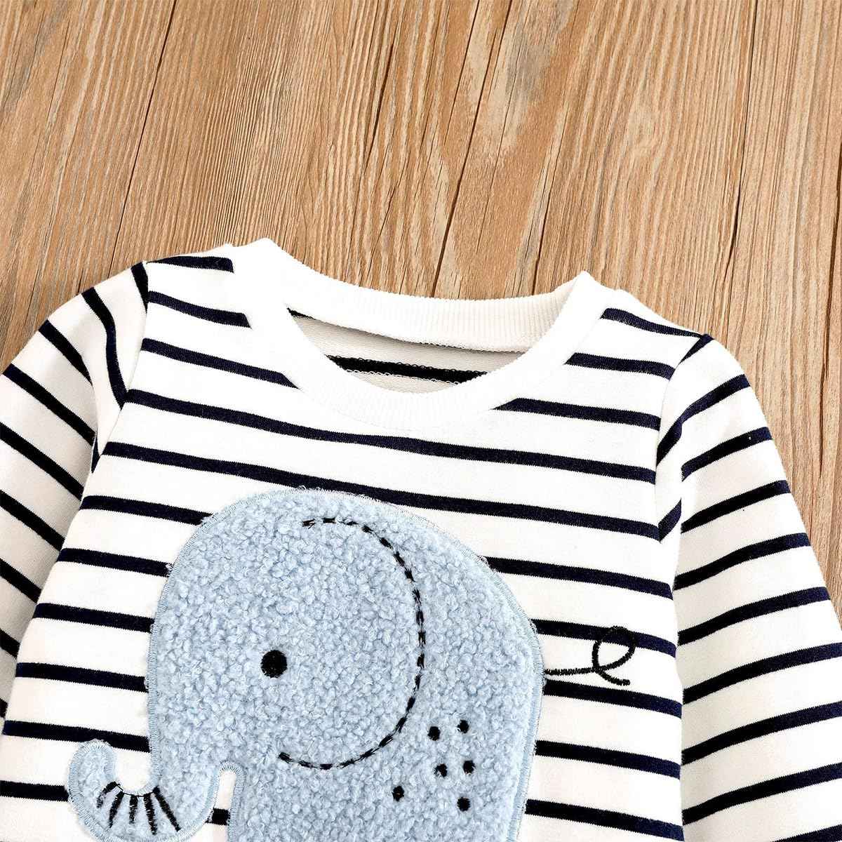 LUVCES Toddler Baby Boys Clothing Cute Animal Print Long Sleeve Sweatshirt Tops and Jeans Set Autumn Winter Baby Boy Jeans Casual 2-Piece Outfit