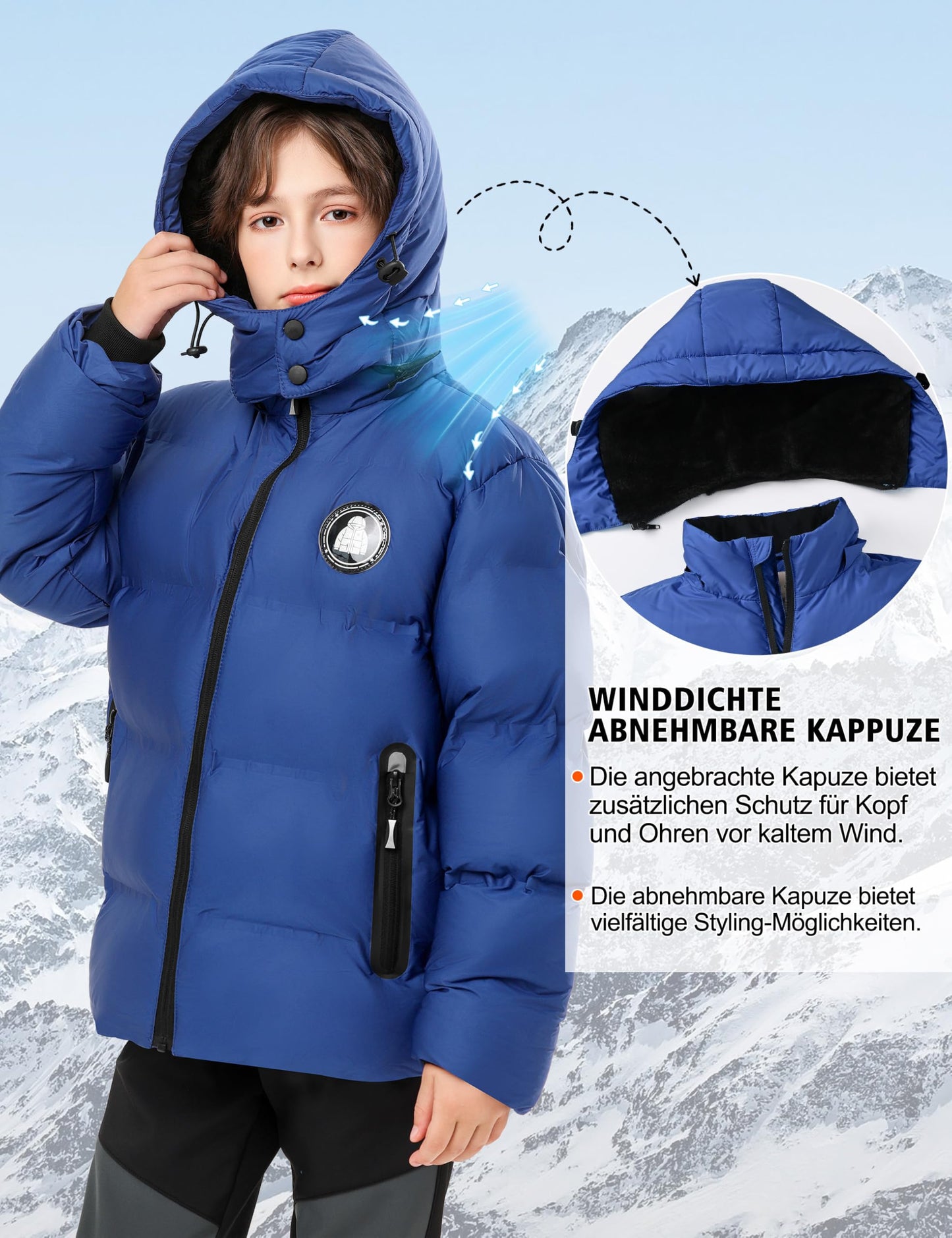 Winter Jacke Jungen Mädchen Kinder Jacke Warm Gefüttert Puffer Jacken Kinder Jacken Winter mit abnehmbarer Kapuze Wandern Jacke