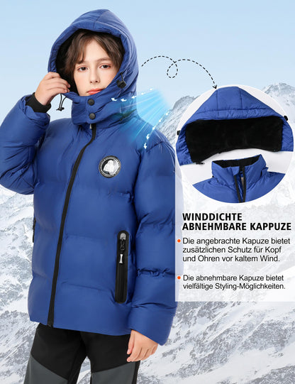 Winter Jacke Jungen Mädchen Kinder Jacke Warm Gefüttert Puffer Jacken Kinder Jacken Winter mit abnehmbarer Kapuze Wandern Jacke