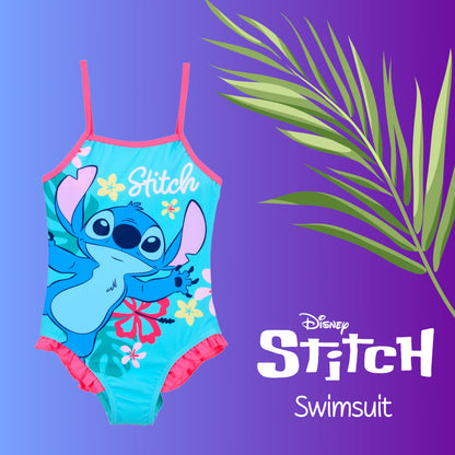 Disney Stitch Girls Flower Design Summer One Piece Swimsuit Kids Swimming Costume Sizes 3 to 8 Years