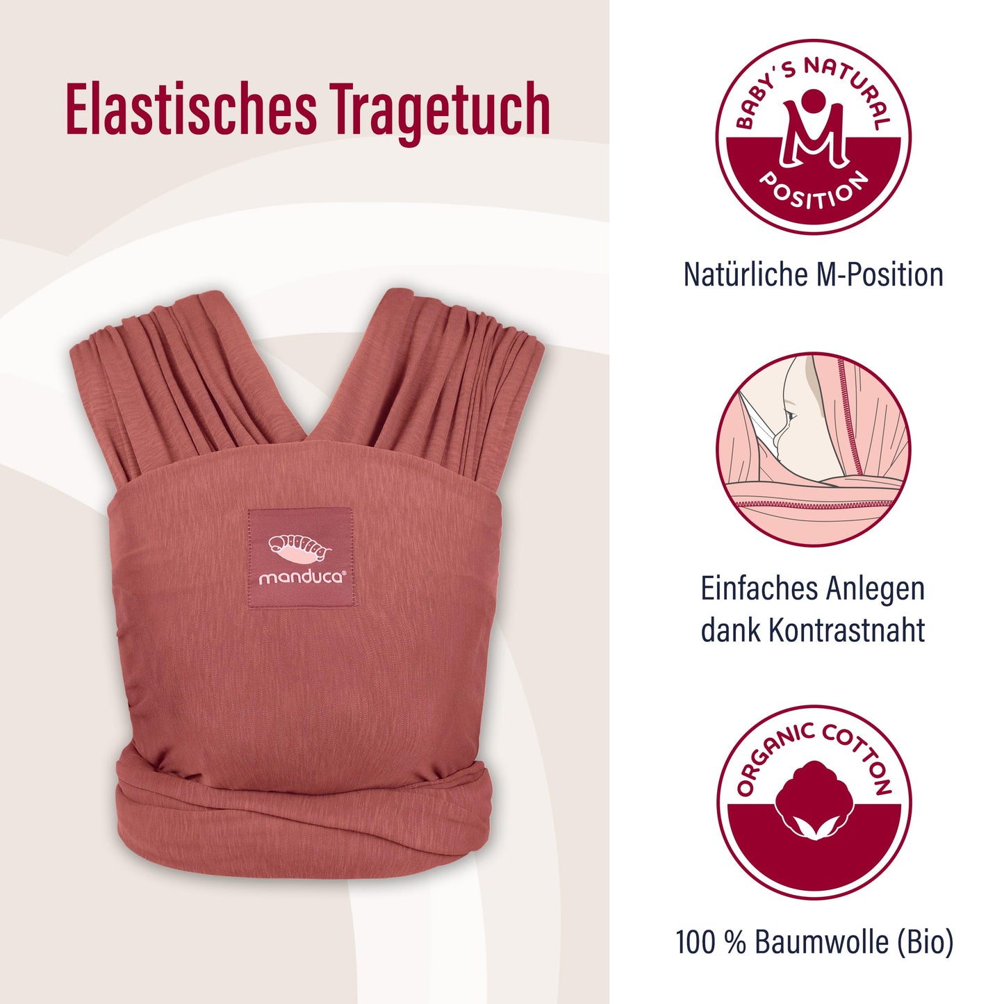 manduca Sling - Babytragetuch - Elastische Babytrage für Neugeborene von der Geburt bis zu 15 kg - Bio-Baumwolle - GOTS zertifiziert