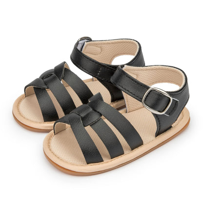 Babyschuhe für Säuglinge - Sonsage Sommer Sandalen für Mädchen und Jungen mit Bow, PU Leder, Gummisohle, flach für den ersten Gang, a01 Schwarz, 3-18 Monate