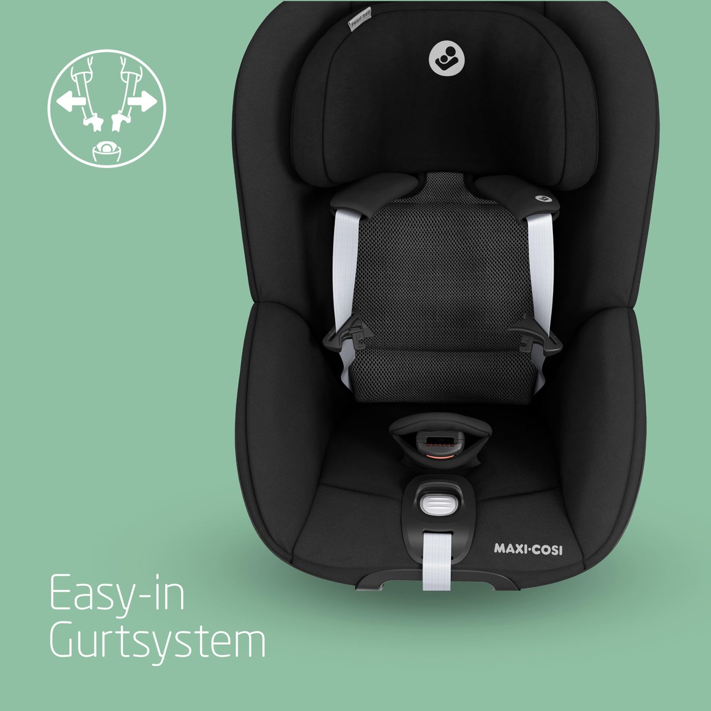Maxi-Cosi Pebble 360 i-Size Babyschale Drehbar, Neugeborenen Autositz 360 Grad, 0–15 Monate (40–83 cm), Drehung mit einer, ClimaFlow, Easy-In-Gurt, G-CELL Seitenaufprallschutz, Essential Green