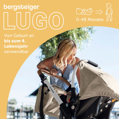 Bergsteiger Lugo 3-in-1 Pushchair Complete Set Including Accessories - Baby Seat, Buggy Attachment, Sun Protection & Weather Footmuff | Isofix Station Available