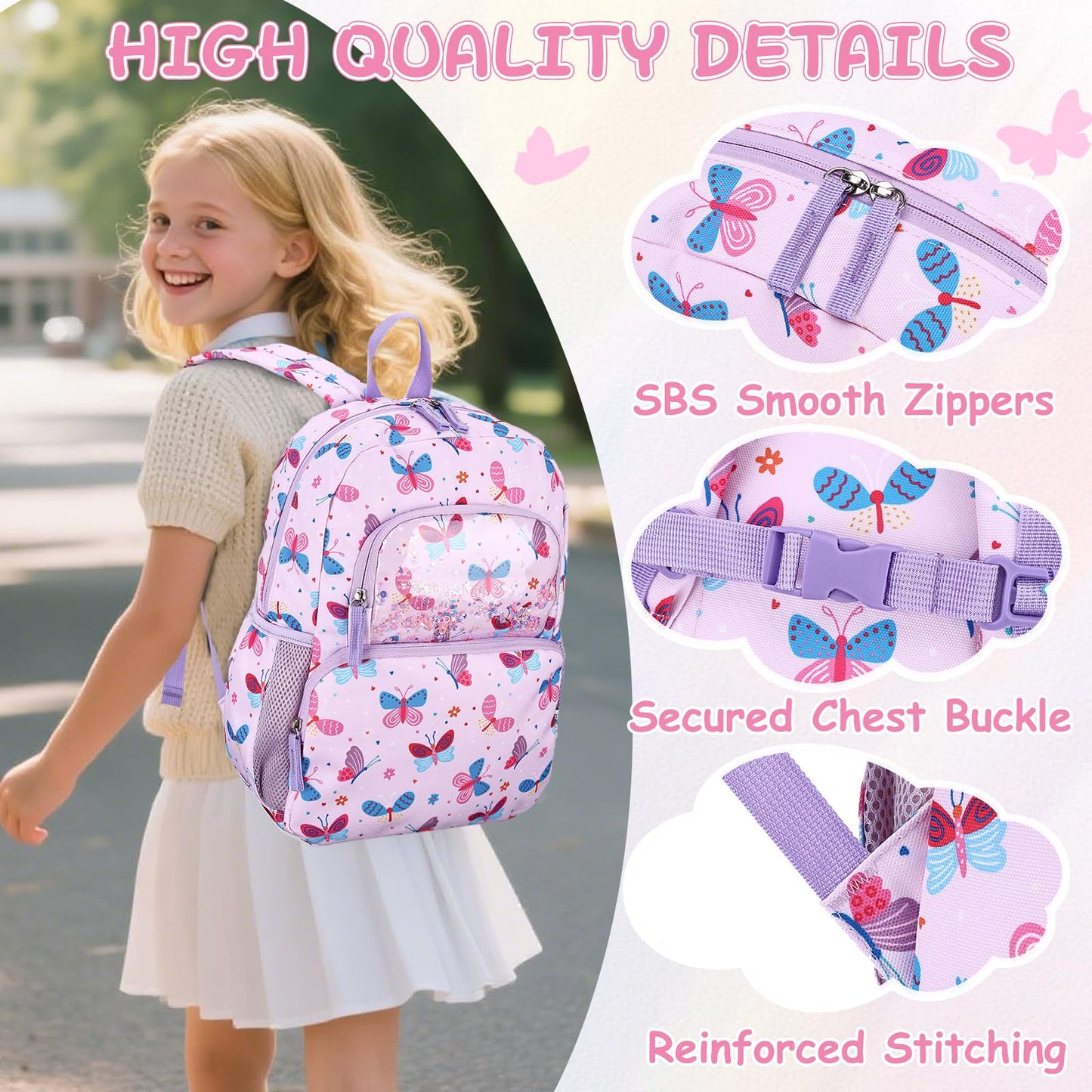Kinderrucksack für Mädchen 5–8 Jahre, 12L Leichter & Wasserabweisender mit Brustgurt, Perfekt für Vorschule & Grundschule，Regenbogen