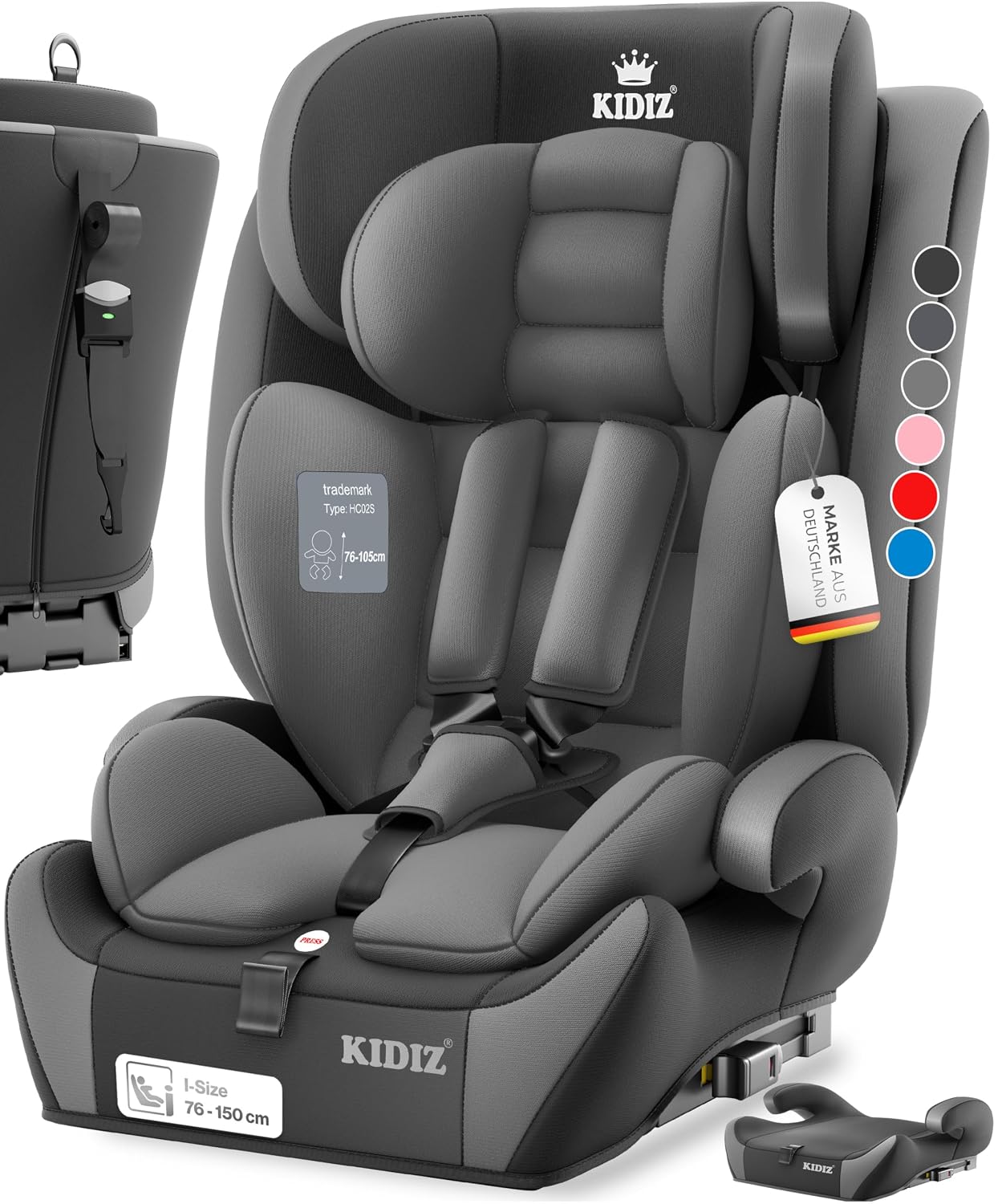 Autokindersitz mit Isofix i-Size R129 100-150cm bis 12 Jahre, Kinderautositz Gruppe 1/2/3, mitwachsender Kindersitz, 5-Punkt-Gurt & höhenverstellbare Kopfstütze, Sitzerhöhung Auto, Schwarz