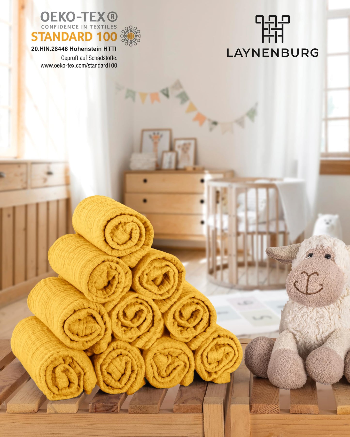 LAYNENBURG 10er-Set Premium Spucktücher Baby aus extra weichem Musselin - 100% Baumwolle - 30x50cm - Oeko Tex 100 - Musselin-tücher als Mulltücher, Mullwindeln oder Stoffwindeln (weiß)