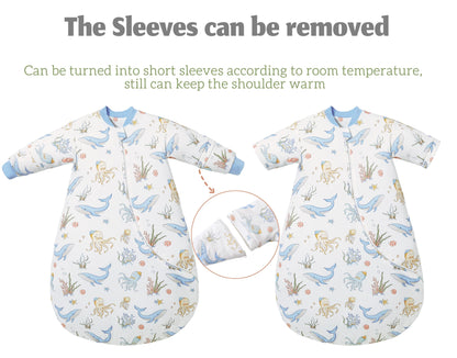 Chilsuessy Baby Sleeping Bag Winter with Removable Long Sleeve Organic Cotton Baby Sleeping Bag Small Children All-Year Sleeping Bag Pyjamas for Boys and Girls, Crown/2.5 Tog, 75-90 cm
