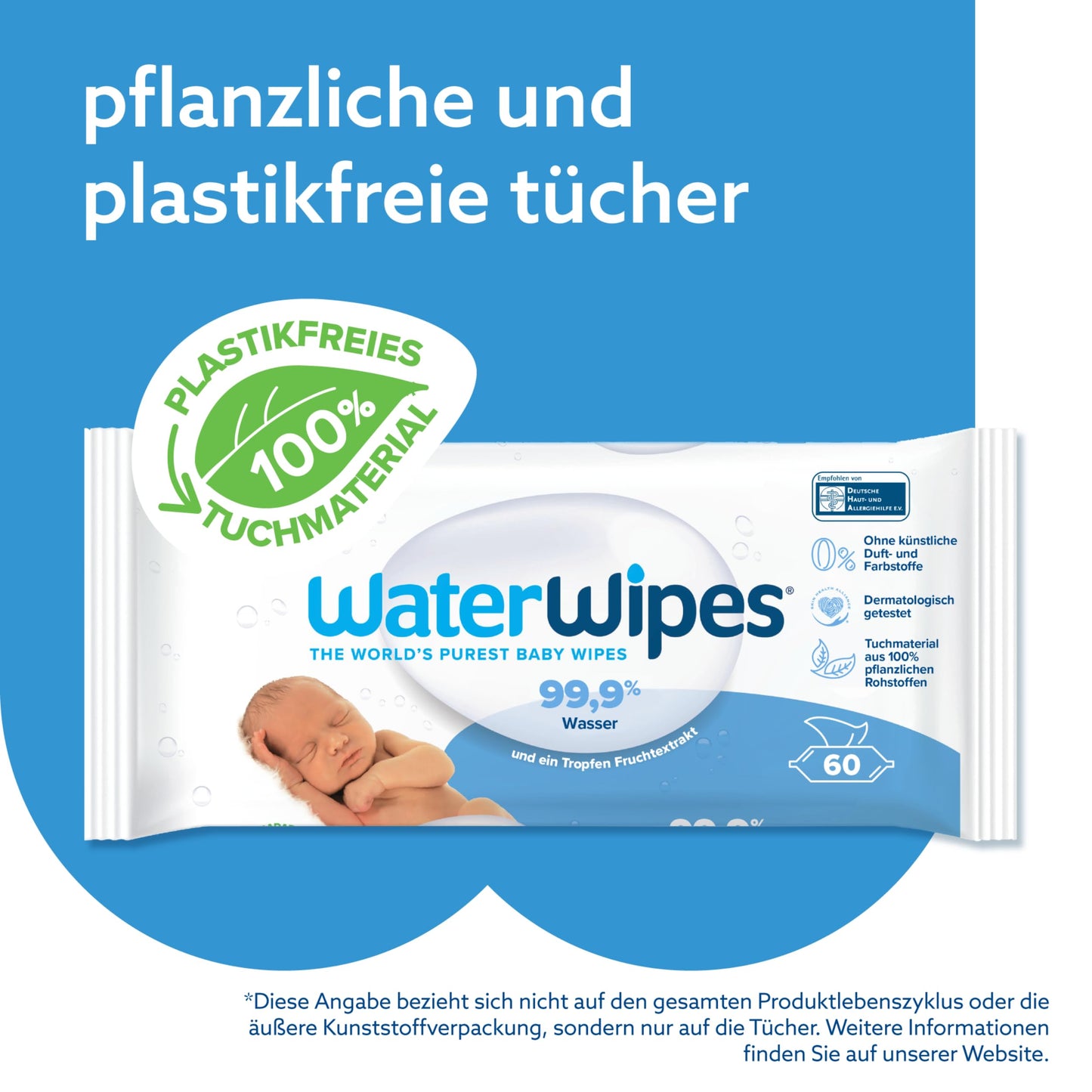 WaterWipes Plastic-Free Original Baby Cleansing Wipes, 360 Wipes (6 Packs), 99.9% Water-Based Cleaning Wipes, Unscented for Sensitive Skin